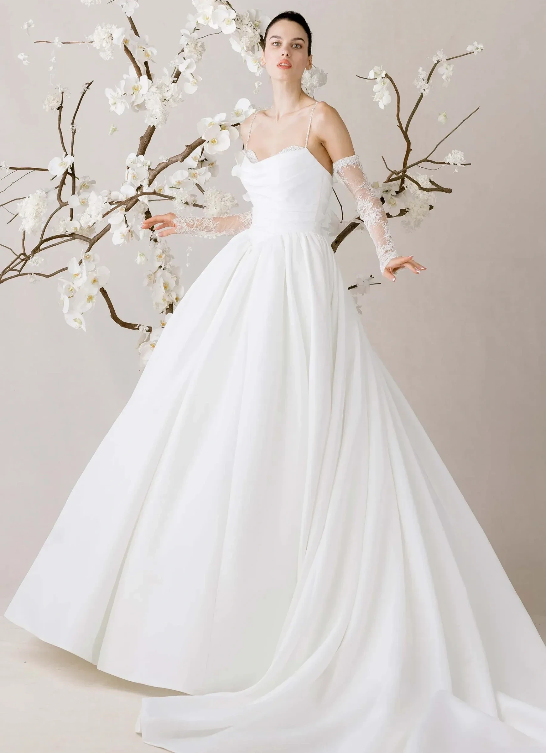 Model wearing a white Sweetheart Gown